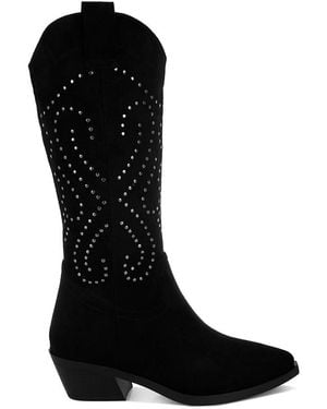 Rag & Co Lariat Studs Embellished Cowboy Boots - Black
