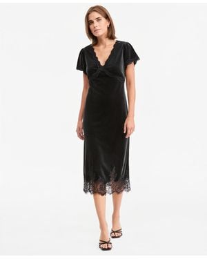 And Now This Petite Midi V-neck Lace-trim Slip Dress - Black