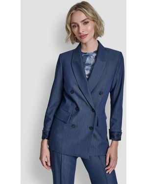 DKNY Double Breasted Notch Collar Jacket - Blue