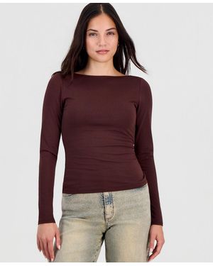 BarIII Long-sleeve Draped-back Top - Red