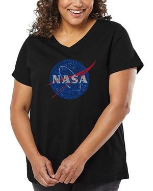 LA Pop Art Plus Size Nasa's Most Notable Missions Word Art V-neck T-shirt - Black