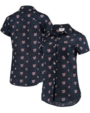 FOCO Washington Nationals Floral Button Up Shirt - Blue