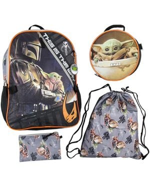 Star Wars The Mandalorian Grogu Baby Yoda This Is The Way 5 Piece 16" Backpack Lunch Bag Mega Set - Blue