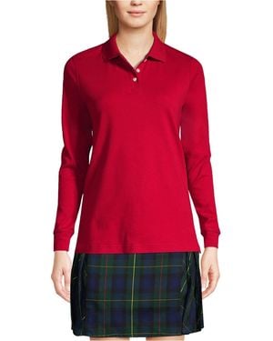 Lands' End Tall Long Sleeve Interlock Polo Shirt - Red