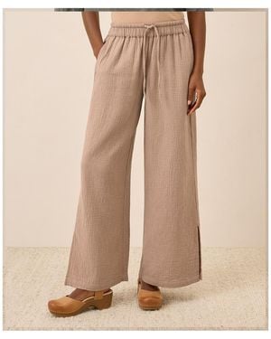 Pact Organic Cotton Coastal Double Gauze Split Hem Pant - Natural