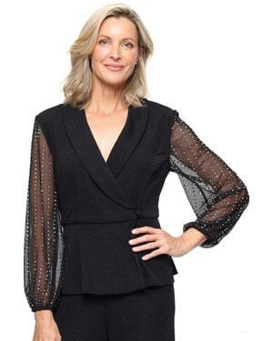 Alex Evenings Long-sleeve Collared Top - Black