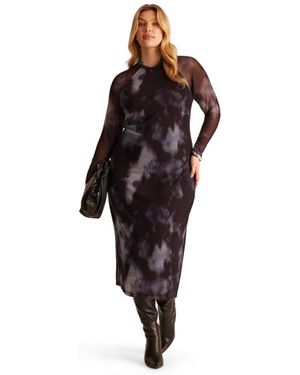 Estelle Plus Size Cove Tie-dye Mesh Bodycon Midi Dress - Blue