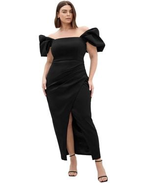City Chic Plus Size Elyse Puff-sleeve Off-shoulder Maxi Dress - Black