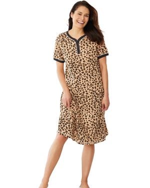 Dreams & Co. Plus Size Short Henley Sleepshirt - Brown