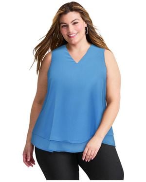 Avenue Tops & Tees Plus Size Sleeveless Double Layer Swing Tank - Blue