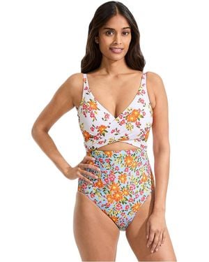 Lands' End Wrap Monokini High Leg One Piece Swimsuit - White