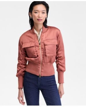 INC International Concepts Satin Shrunken Bomber Jacket - Red