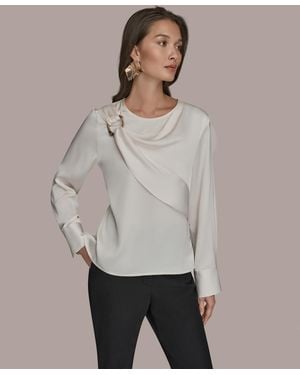 Donna Karan Scoop Neck Long-sleeve Top - Gray