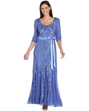 R & M Richards Sequin 3/4-length Sleeve Ball Gown - Blue
