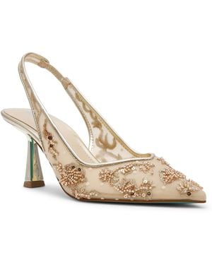 Betsey Johnson Nikki Embroidered Slingback Evening Pumps - Metallic