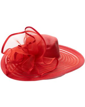 August Accessories Sheer Widebrim Rosette Hat - Red