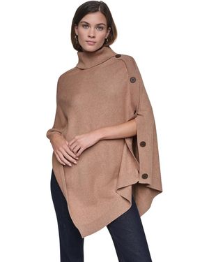 DKNY Asymmetrical Turtleneck Poncho - Multicolor