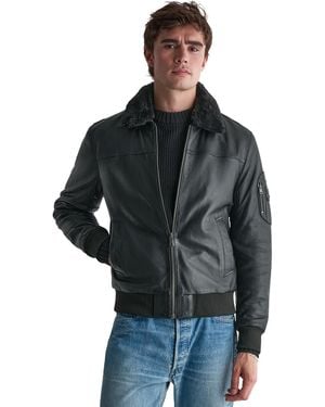 Wilsons Leather Aviator Bomber Removeable Faux Fur Collar Leather Jacket - Black
