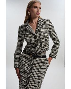 Karen Millen Double Button Tweed Cropped Jacket - Gray
