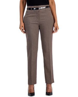 Kasper Petite Ava High-rise Straight Houndstooth Dress Pants - Gray