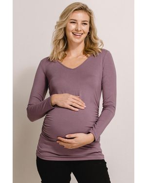 Hello Miss Maternity Casual Side Ruched Long Sleeve Top - Purple