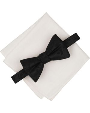 BarIII Myles Bow Tie And Pocket Square - Black
