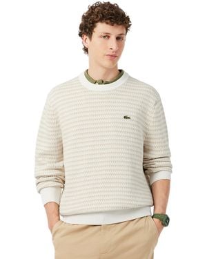 Lacoste Striped Crewneck Pullover Sweater - White