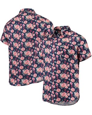 FOCO Cleveland Guardians Floral Linen Button-up Shirt - Blue