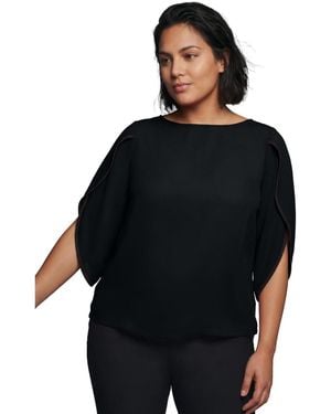 Avenue Plus Size Relaxed-fit Contrast Tulip Blouse - Black