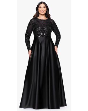 Betsy & Adam Plus Size Sequin Long-sleeve Ball Gown - Black