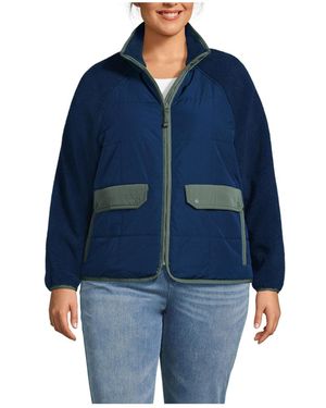 Lands' End Plus Size Mixed Media High Pile Fleece Jacket - Blue