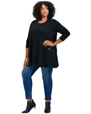 Avenue Plus Size Alina Hacci Zip Detail Tunic - Blue