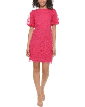 Eliza J 3d Floral-appliqued Puff-sleeve Dress - Red