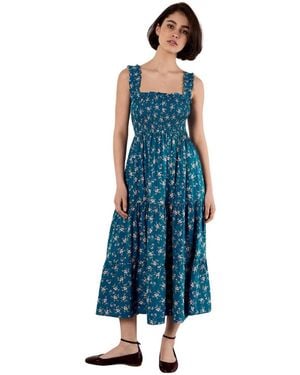 Apricot Orchid Smock Tiered Midi Dress - Blue