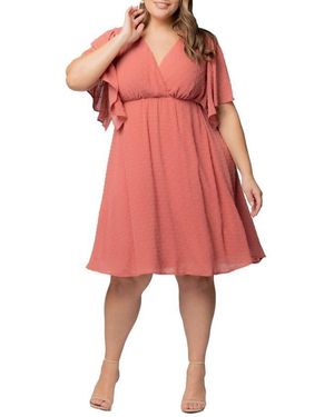 Kiyonna Plus Size Florence Flutter Sleeve Dress - Red