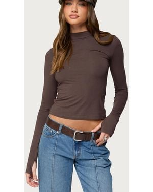 Edikted Binta Mock Neck Long Sleeve Top - Blue