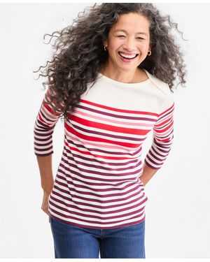 Style & Co. Printed Pima Cotton 3/4-sleeve Boat-neck Top - Red