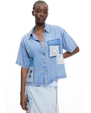 Desigual Short Sleeve Patchwork Shirt - Blue