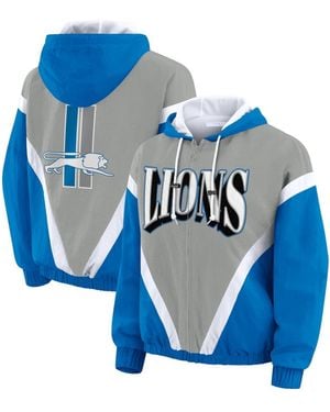 WEAR by Erin Andrews /gray Detroit Lions Plus Size Retro Crinkle Full-zip Hoodie Windbreaker Jacket - Blue