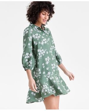 Charter Club 100% Linen Flounce Shirtdress - Green