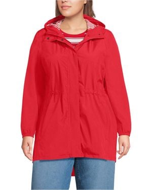 Lands' End Plus Size Squall Packable Waterproof Raincoat - Red