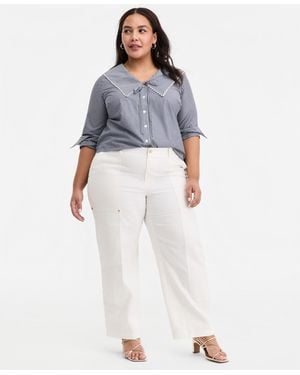 On 34th Trendy Plus Size High Rise Utility Straight Leg Pants - White