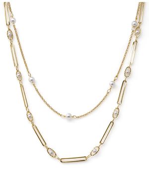 And Now This Simulated Cultivated Pearl Double Strand Necklace - Metallic