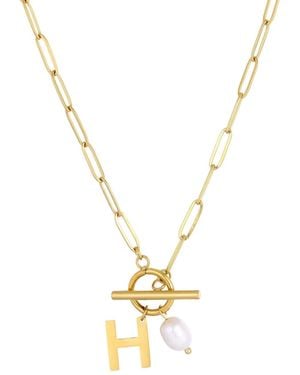 Adornia Tarnish Resistant Gold Natural Freshwater Pearl Initial toggle Necklace - Metallic