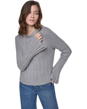 DKNY Petite Cable-knit Ruffled-cuff Sweater - Gray
