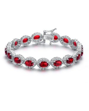 Genevive Jewelry Sterling Silver Oval Colo Cubic Zirconia Stylish Tennis Bracelet - White