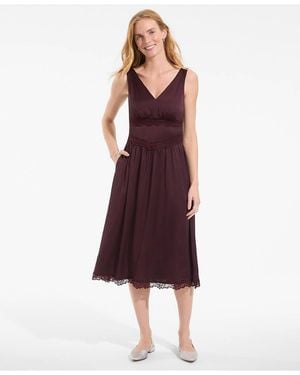 Lands' End Satin Sleeveless Lace Detail Dress - Red