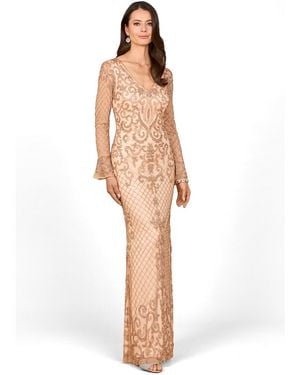 Lara Beaded Long Sleeve V-neck Gown - White