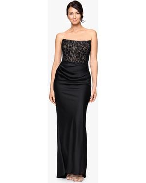 Betsy & Adam Petite Off-the-shoulder Lace Ruched Gown - Black