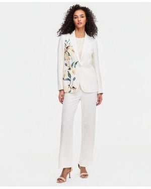 Anne Klein Placement Print One Button Blazer High Rise Wide Leg Pull On Pants - White